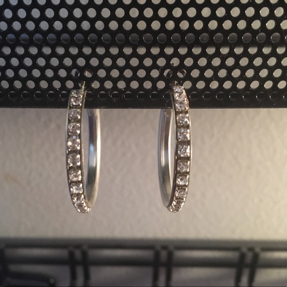 Silver Rhinestone Hoops - Picture 2 of 5
